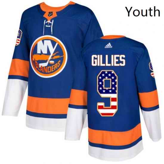 Youth Adidas New York Islanders 9 Clark Gillies Authentic Royal Blue USA Flag Fashion NHL Jersey